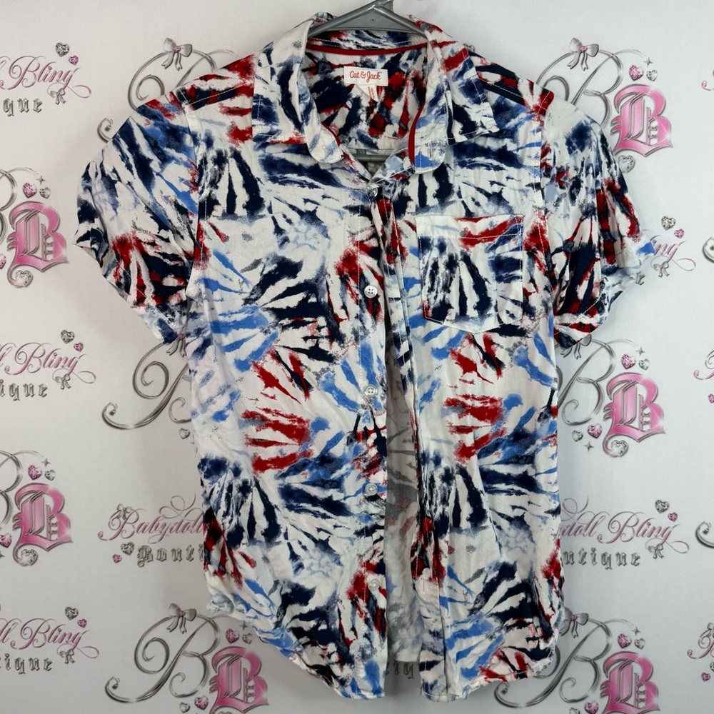 Cat & Jack T-shirt button up firework Red and Blue Tie-Dye Button Down Shirt